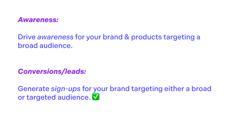 Two campaign goals, awareness and conversions, with conversions checked